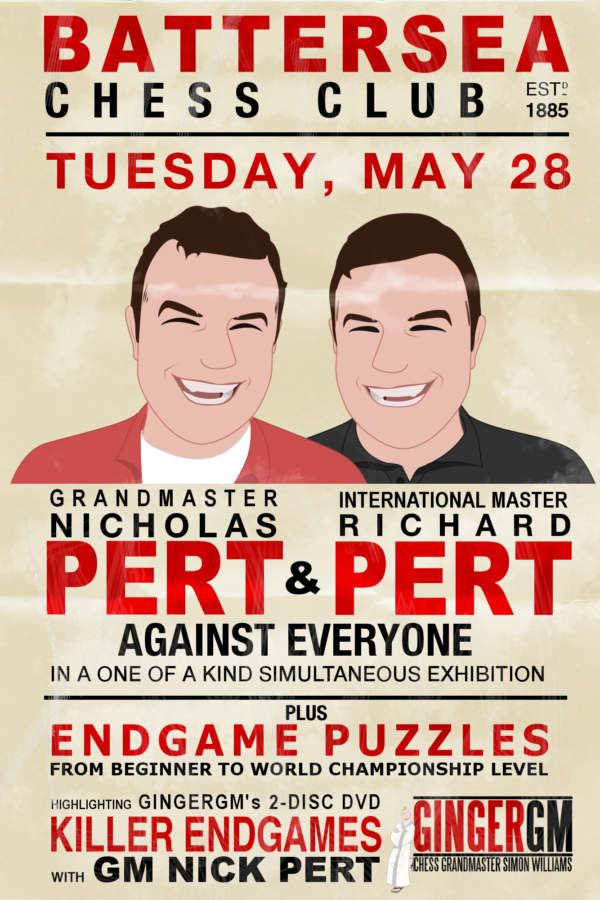 Chess twins Richard and Nick Pert will be at Battersea Chess Club on May 28