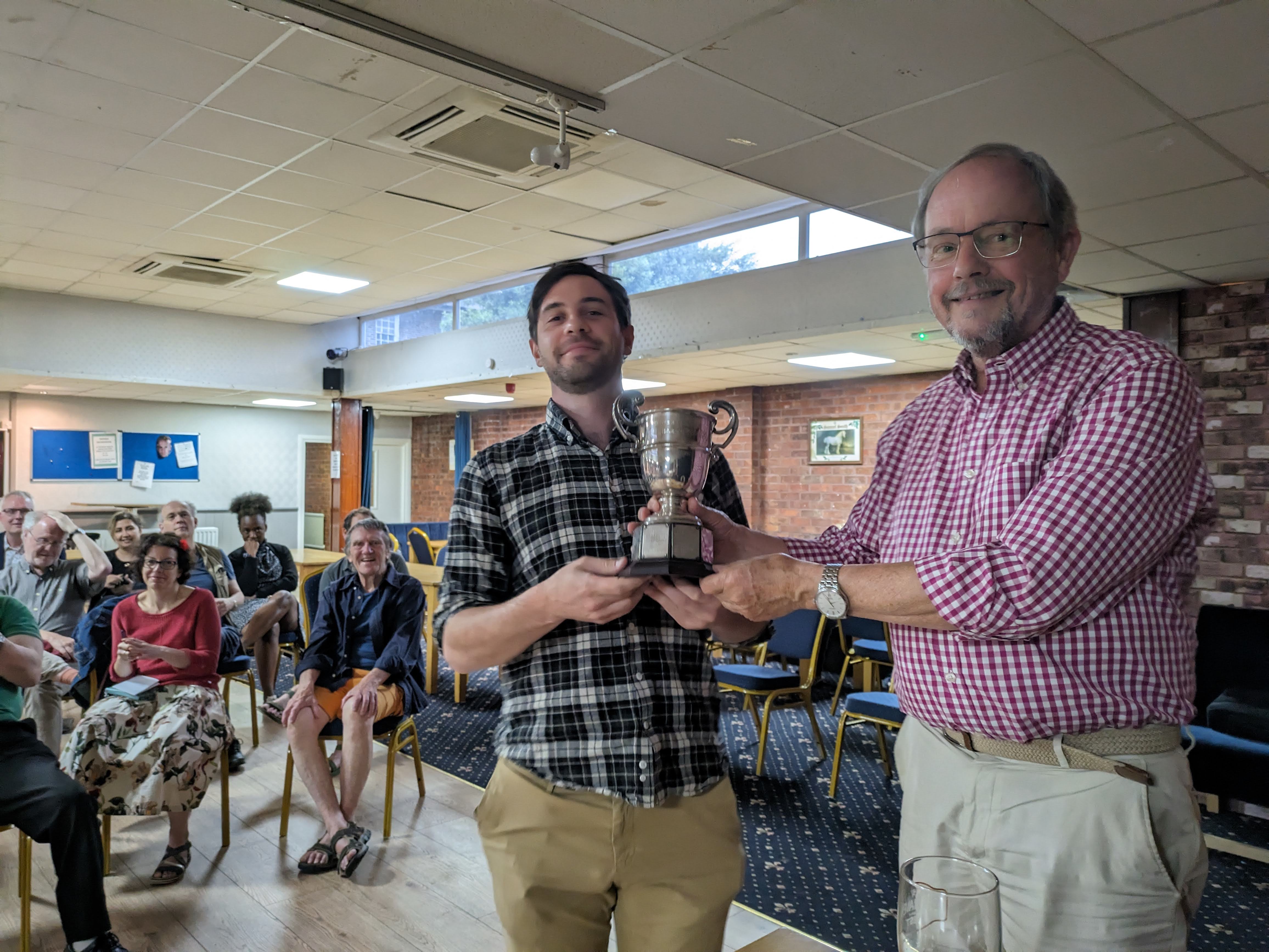 Alan hands over the Barrow Trophy to Joshua Blinkhorn